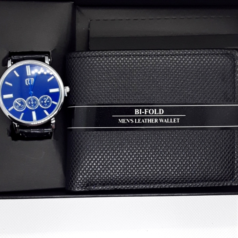 Bi-Fold Leather Wallet & Analog Quartz Watch Set